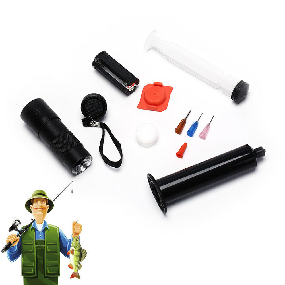 Fishing 12LED Super Bright Light UV Glue Cure Flashlight and Syringe Coating Fx
