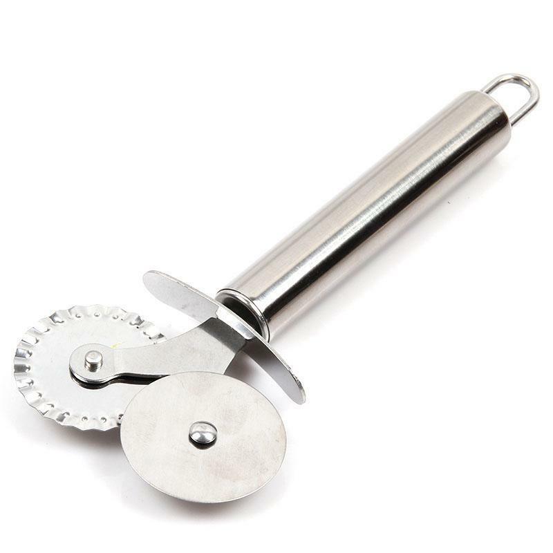 Stainless Steel Wheel Cutter Flat&Fluted Wheel Pizza Pastry Pasta Dough Cutter S