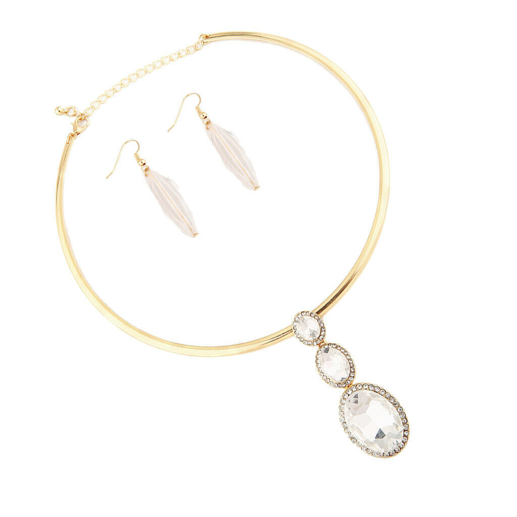 Crystal Collar Earrings Pendants Set Necklace Earrings Choker Jewelry Golden