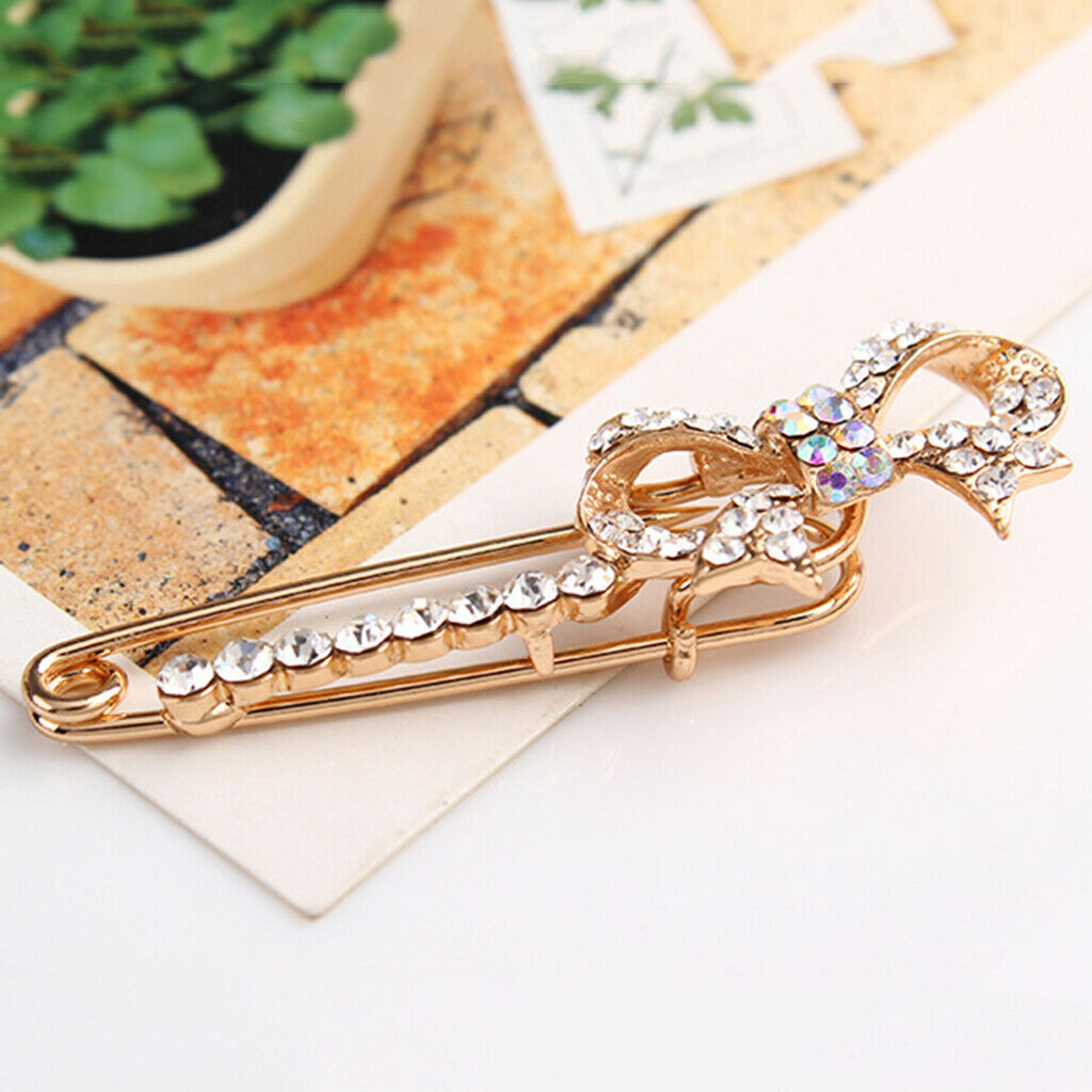 Lovely Crystal Butterfly Bowtie Safety Pin Scarf Coat Gown Pin Men Women