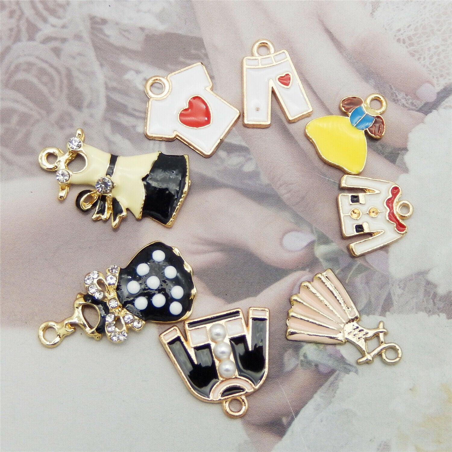8 Mix Clothing Dress Charm Enamel Costume For Pendant DIY Jewelry Crafts 1-3cm