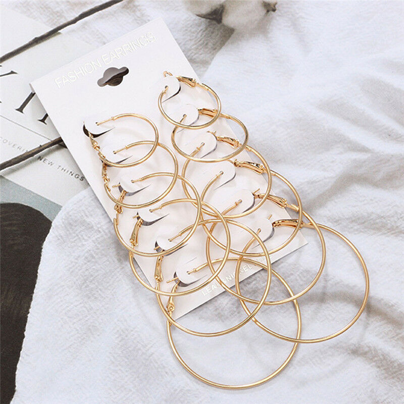 6Pairs/1Set Round Hoop Dangle Geometric Circle Earrings Women Jewelr.l8