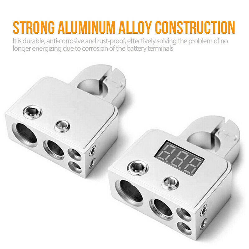 2pcs Digital Car Battery Terminal Connector + Voltmeter 0/4/8 AWG Power Post Kit