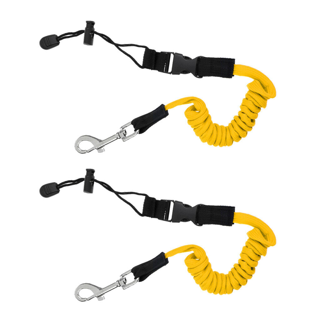 2 Pieces Safe Kayak Paddle Leash Fishing Rod Pole Coiled Lanyard Cord Yellow