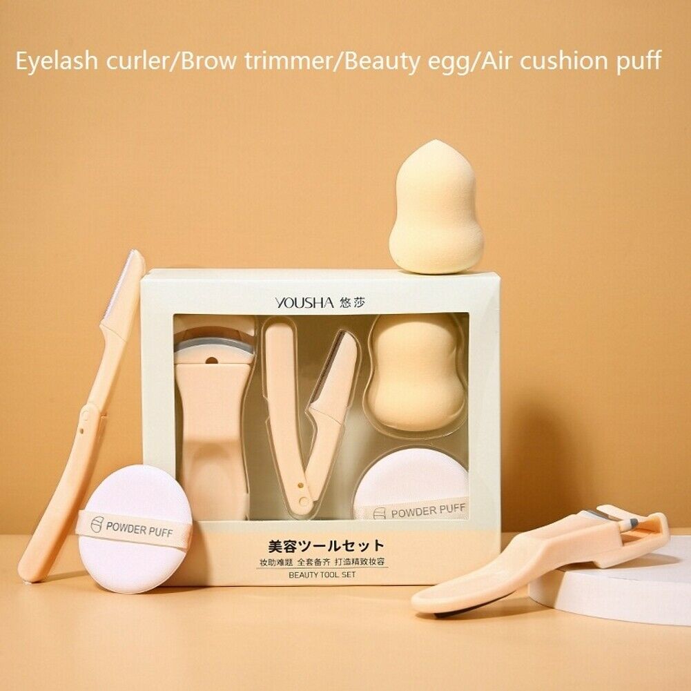 4PCS/set Cushion Powder Puff Eyebrow Trimmer Eyelash Curler Beauty Cosmetic Tool