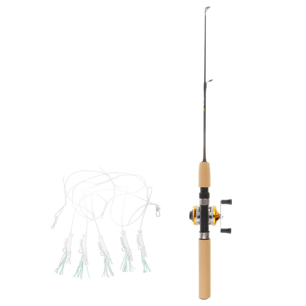 Winter Ice Fishing Rod and Reel Combo 55cm Casting Rod & 6pcs Ice Hook