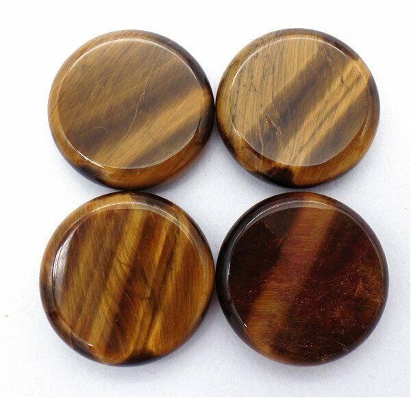 4Pcs 25x6mm Natural Tiger Eye Gem 7 Chakra Symbol Healing Reiki Stone Set HH7687
