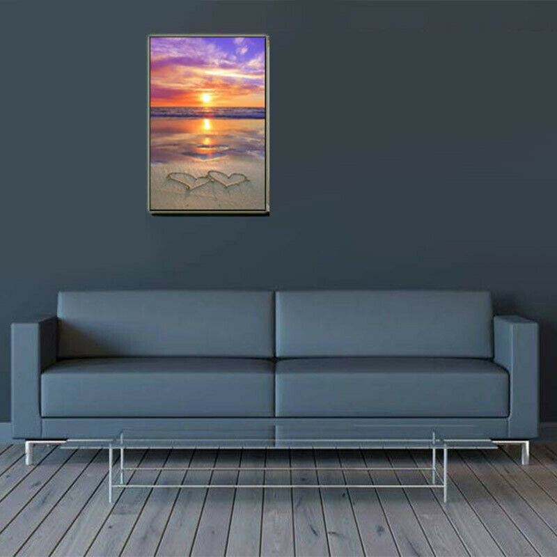 Full Drill Beach Sea Heart 5D Diamond Painting Cross Stitch Embroidery Decor HN