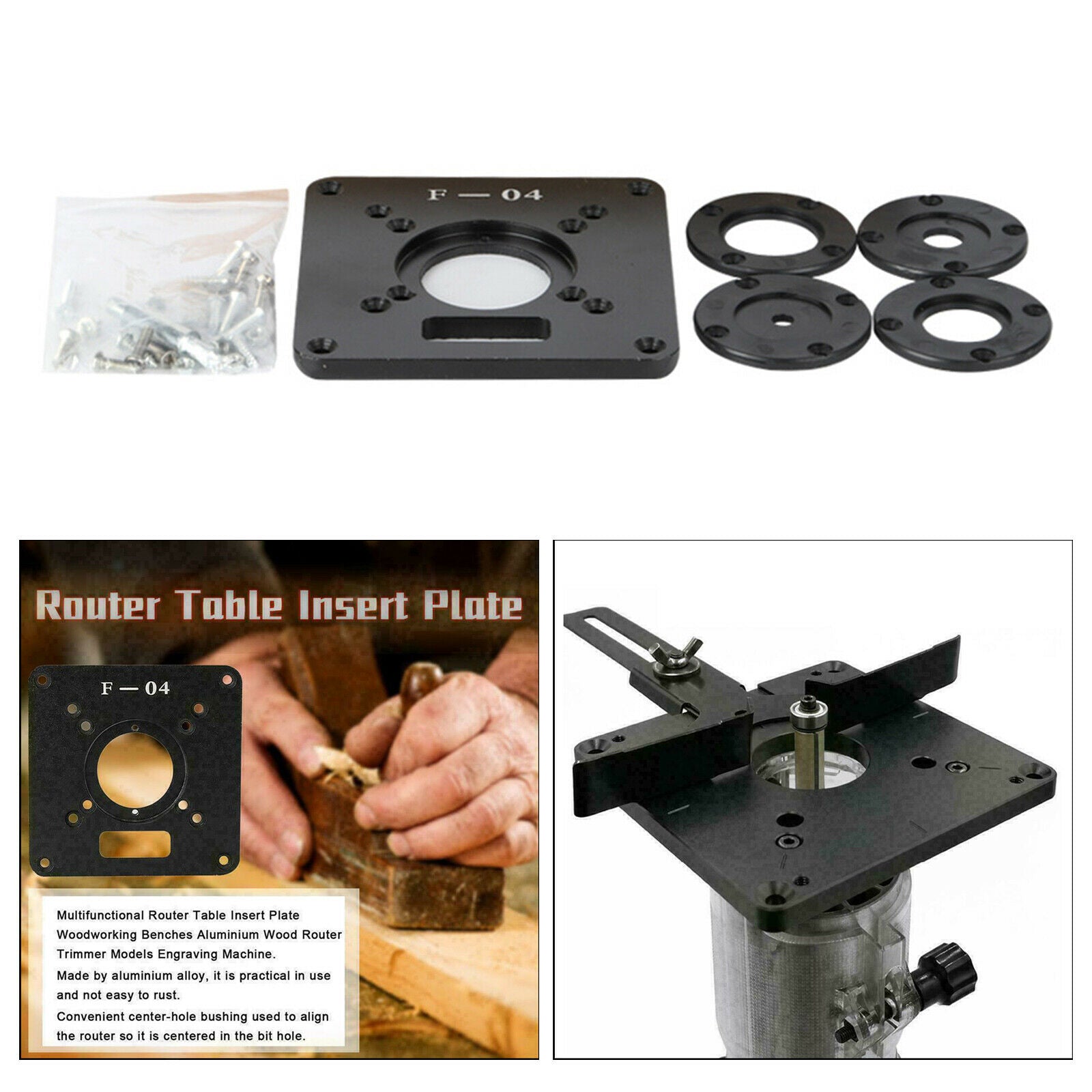 1 Set Aluminum Router Table Insert Plate with Plastic Router Insertion