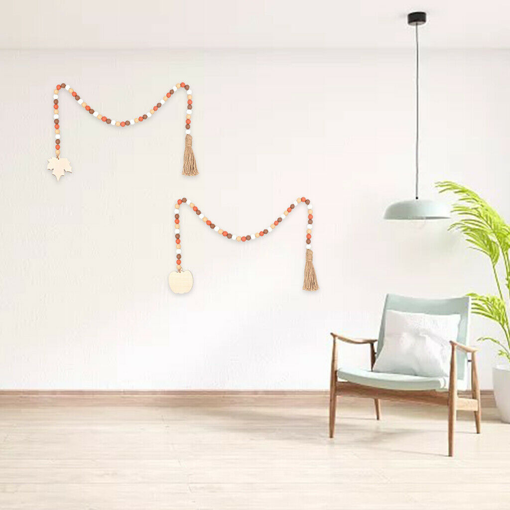 Halloween Wood Bead Garland Set Wooden Prayer Beads Farmhouse Hanging Decor