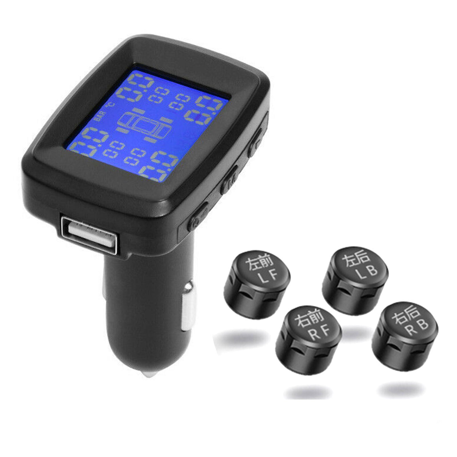 Digital Car Wireless TPMS Tire Pressure Monitoring System w/ 4 External Sensors