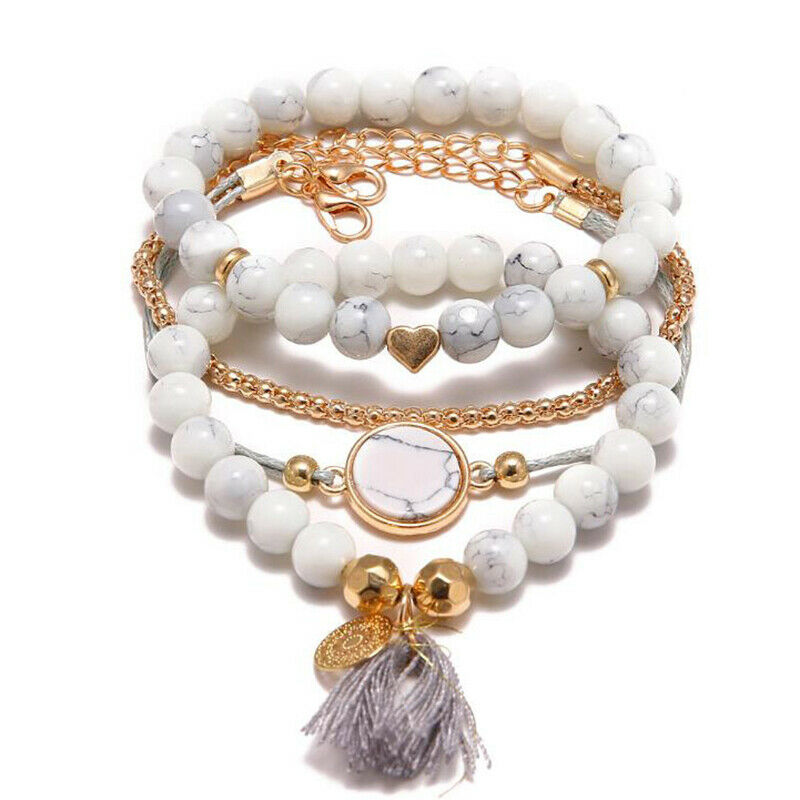 4Pcs/set Bohemian Stone Beads Bracelets Bangles Women Wrist Chain Bracele.l8