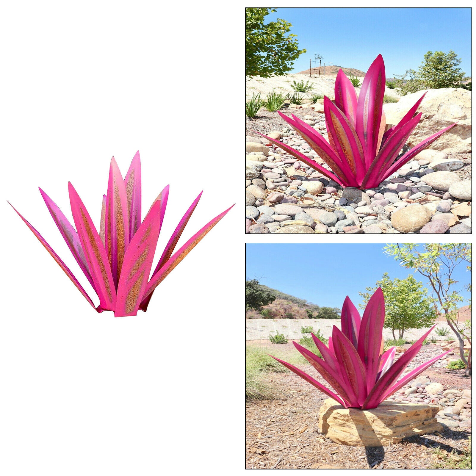 Decorative Agave Plant Hand Painted Garden Art Outdoor Home Decor pink 65cm