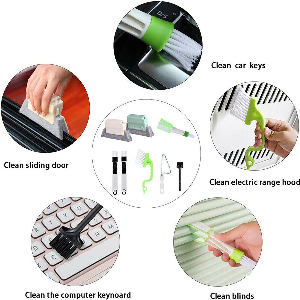 8pcs/Set Cleaning Brush Groove Corners Gaps Door Window Keyboard Clean Tool @