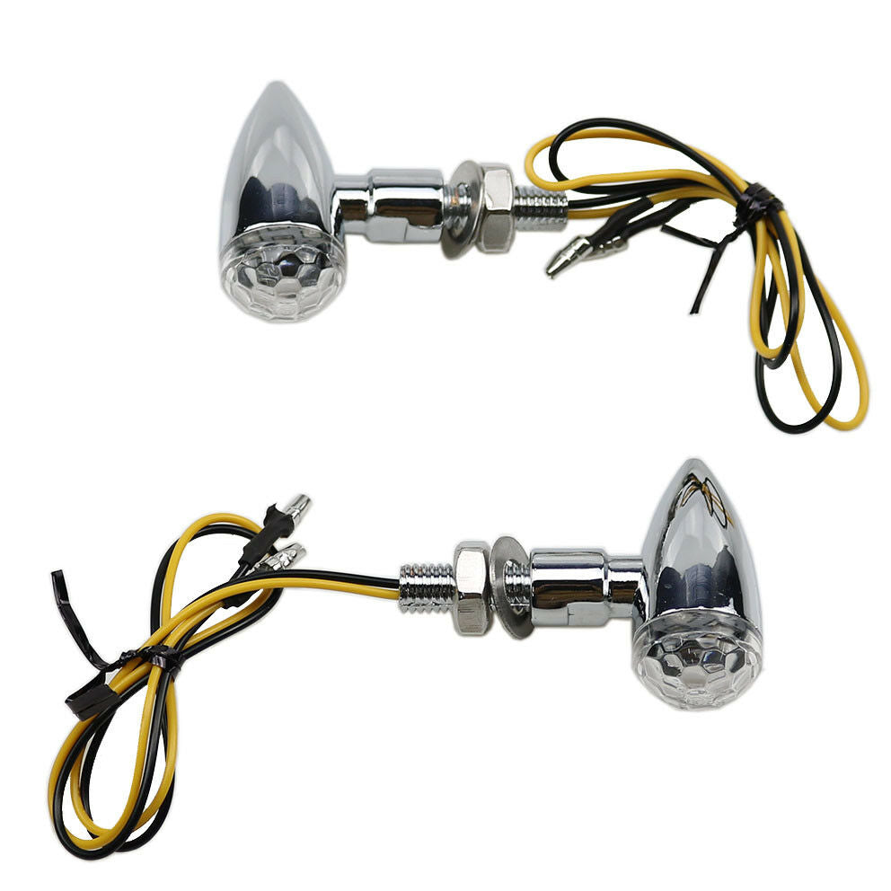 Chrome+Clear Lens Mini Bullet Turn Signal Indicator Light For Cafe Racer Cruiser