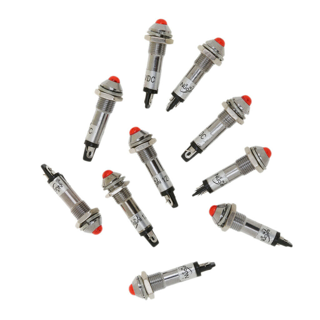 10pcs 8mm 24V Red LED Metal Indicator Pilot Light XD8-2
