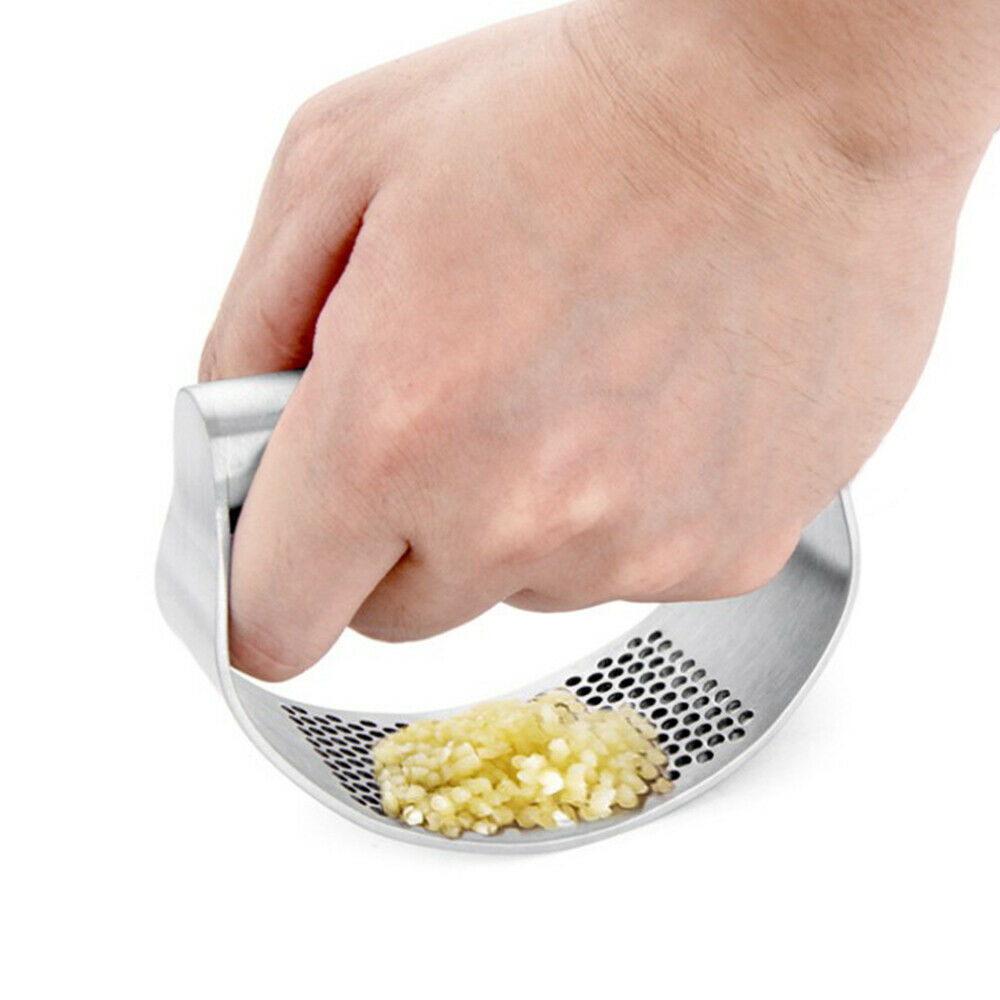 Stainless Steel Crusher Garlic Press Curved Grinding Mincer Manual Kitchen Tools