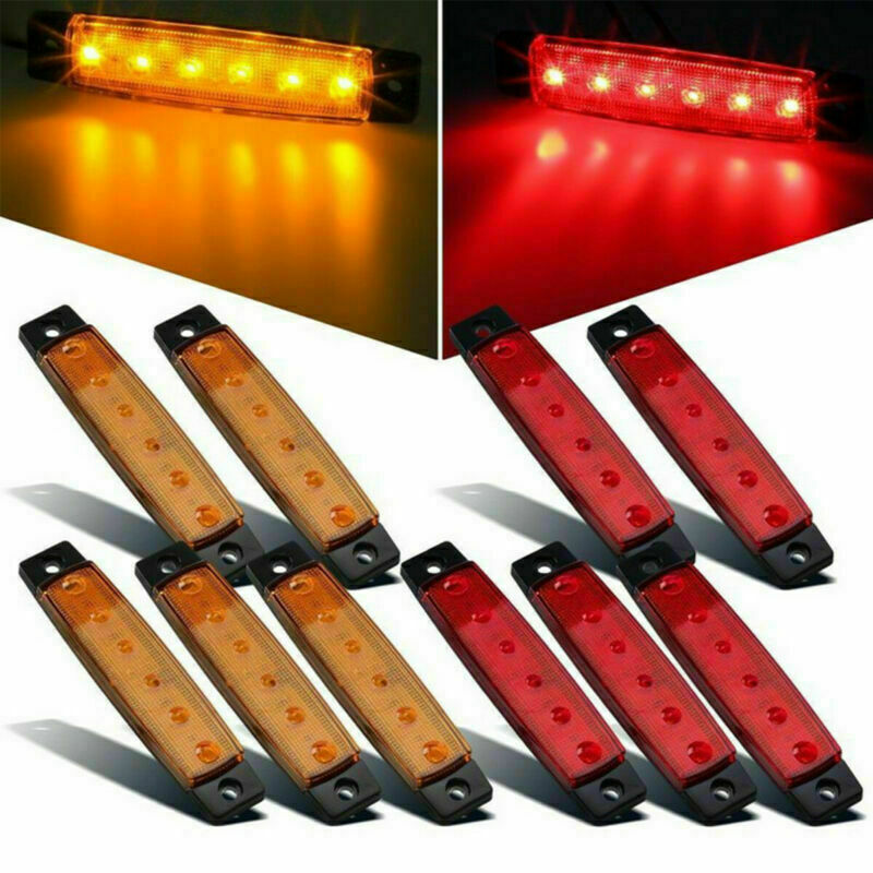 5X Amber + 5X Red 6 LED Side Marker Indicator Lights Car Truck Trailer 12V 24V
