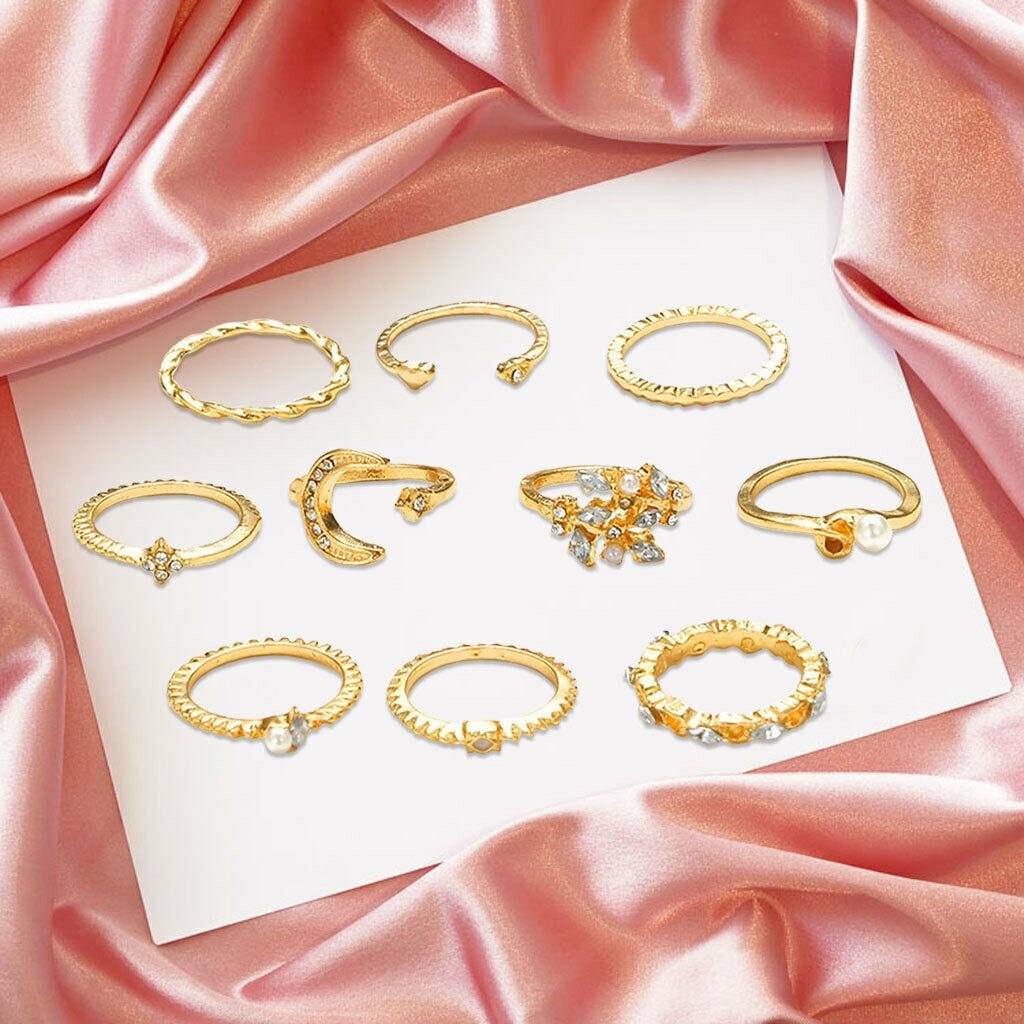 10pcs Rings Star/Moon Theme Ornament Accessory for Women Girl Holiday Travel
