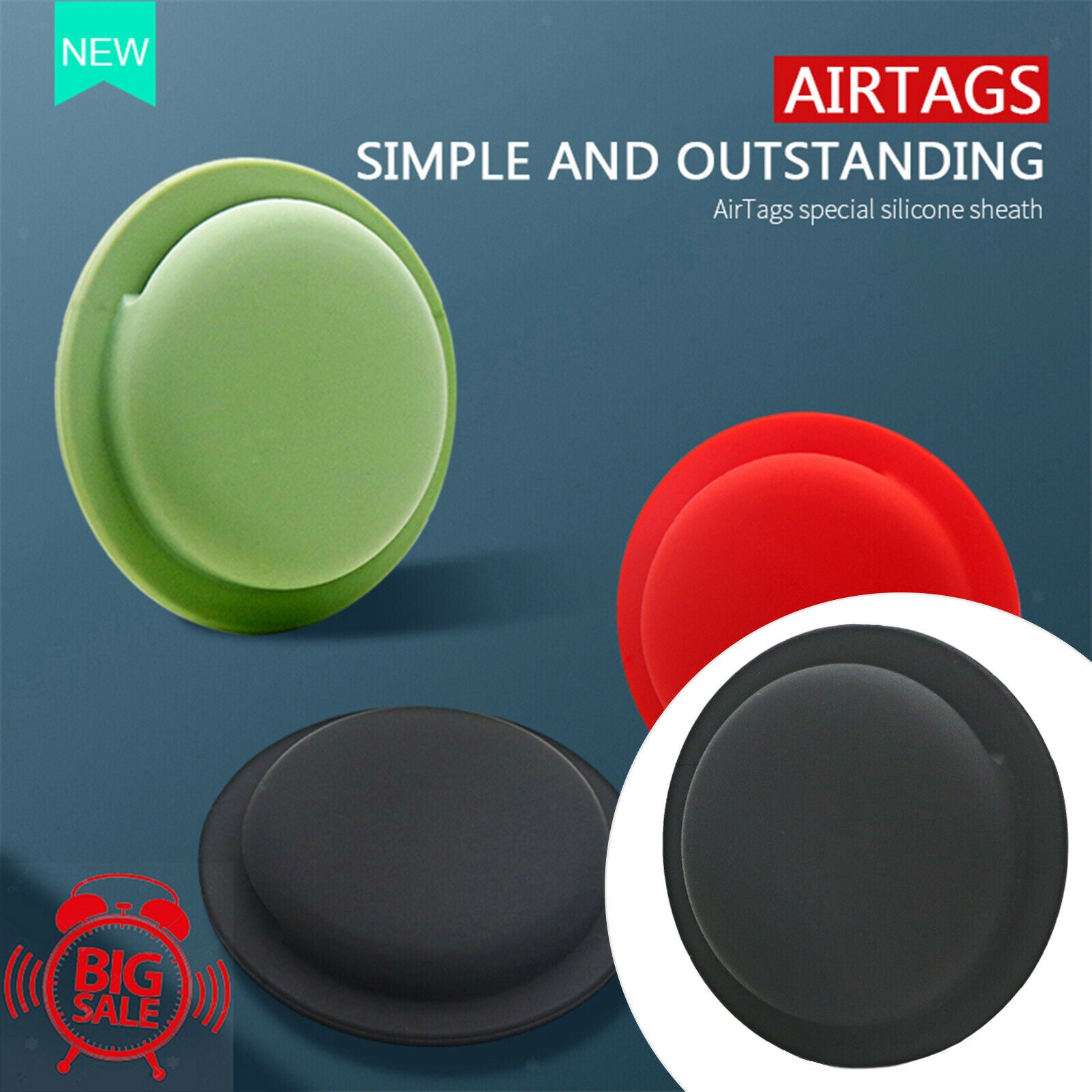 2X Protective Silicone Case Tracker Holder with Key Chain For AirTag Black