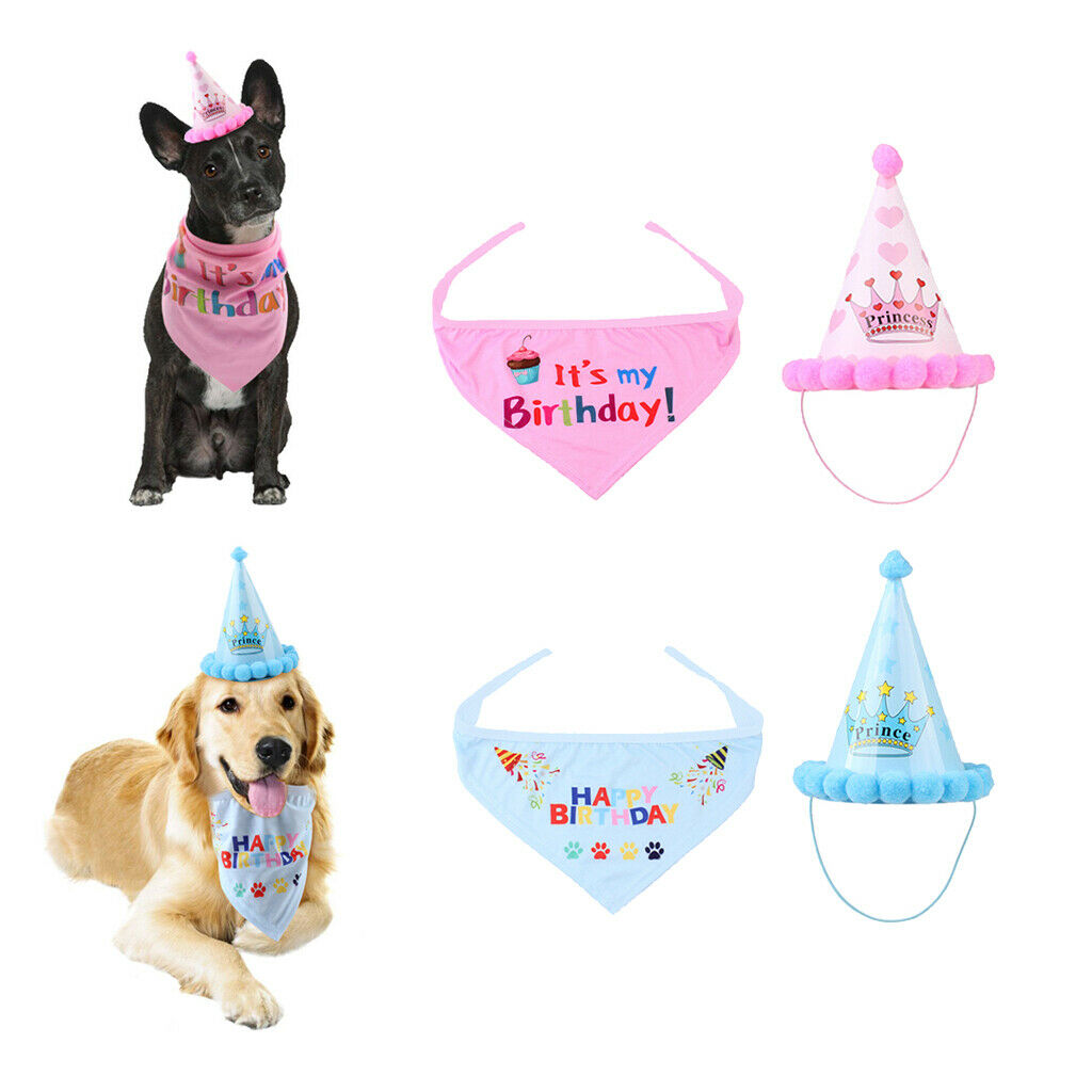 4x Dog Birthday Bandana with Party Cone Hat Big Outfit And Birthday Decoration