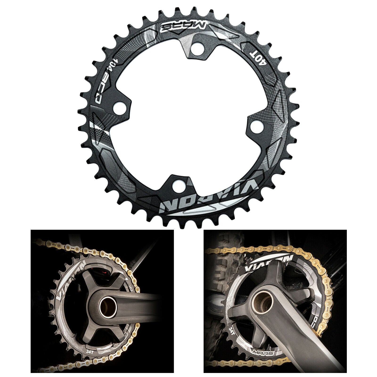 Bike Chainring Folding Bicycle Aluminum Alloy 104BCD Chainwheel Black 40T