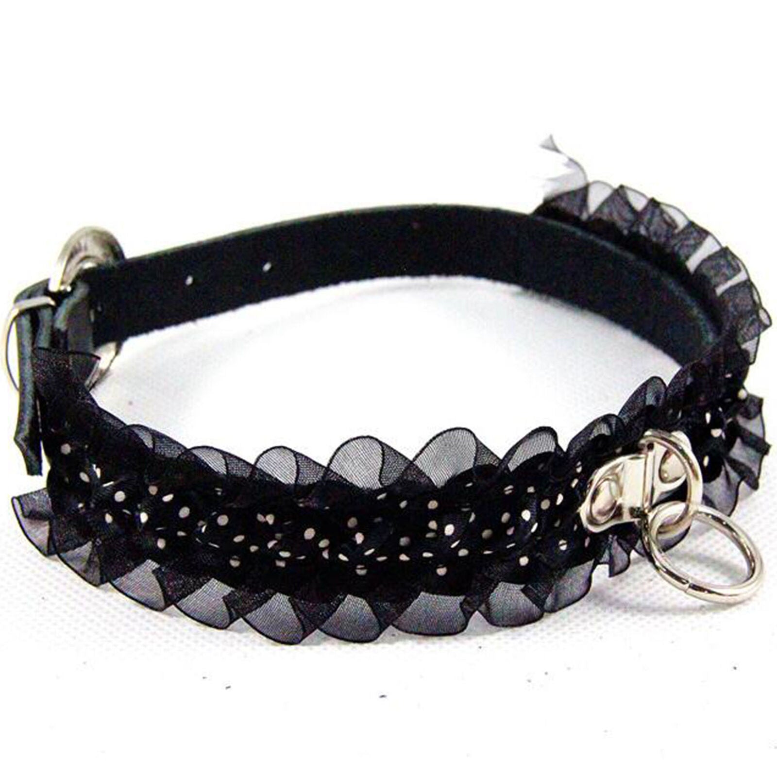 Women's Gothic Retro Lace Dots Choker Leather O Ring Collar Necklace Adjustable