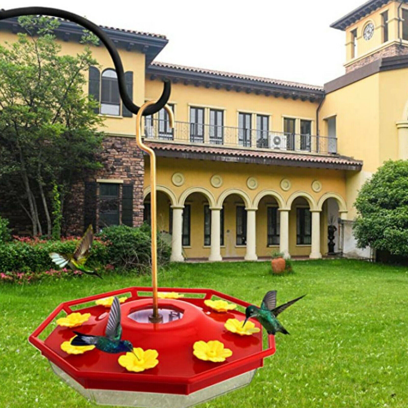 Outdoor Courtyard Leak-Proof Hummingbird Flower Feeder with 8 Feeder Ports