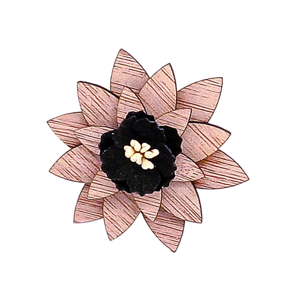 Wooden Flower Corsage Boutonniere Suit Lapel Brooch Groom Wedding Black
