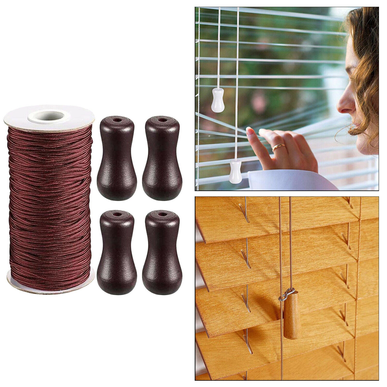Brown Braided Lift Shade Cord Wood Pendant for Aluminum Blind Shade