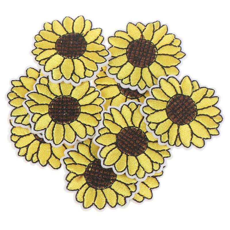 10Pcs Yellow Sunflower Patches Iron on Patch Embroidered Applique Sewing CraDEAU