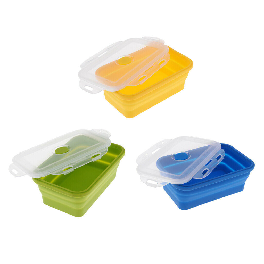 3x Portable Silicone Trays Bento Picnic Foldable Food Storage