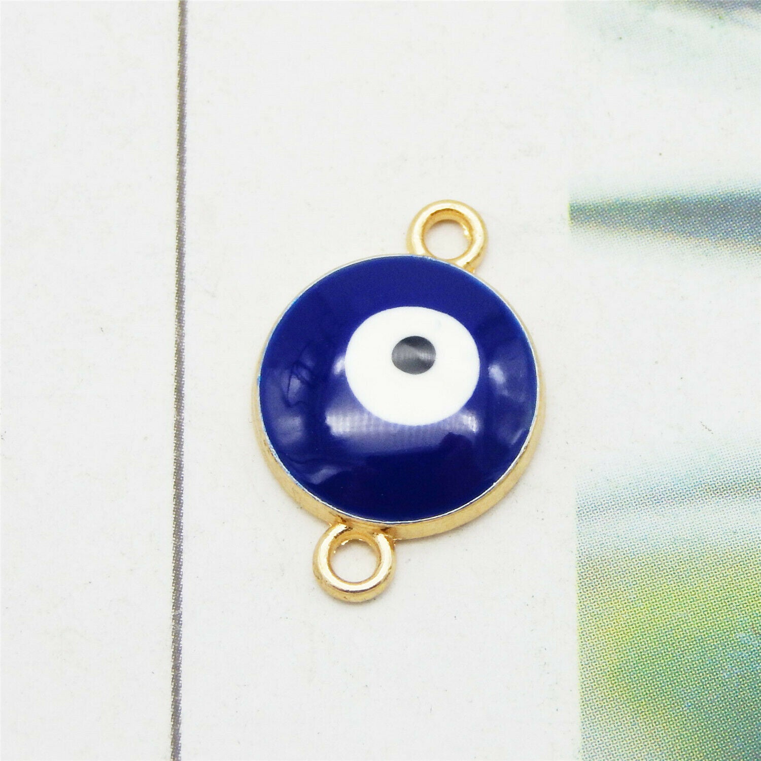 12 PCS Blue Alloy Round Turkish Evil Eye Enamel Charm Connector Pendant 18*12mm