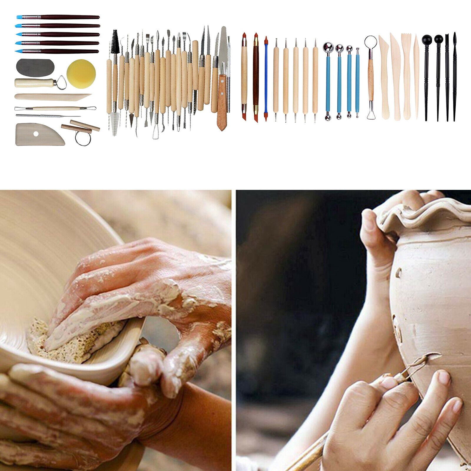 Pottery Modeling Set Wooden Handle Sculpture Carving Ceramic 56 Pieces