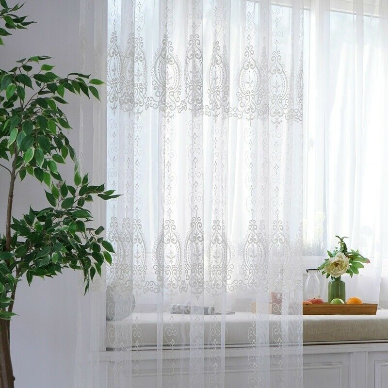 Baroque Embroidery Curtains Fabric Pelmets Lace Tulle Voile Panel Drape Divider