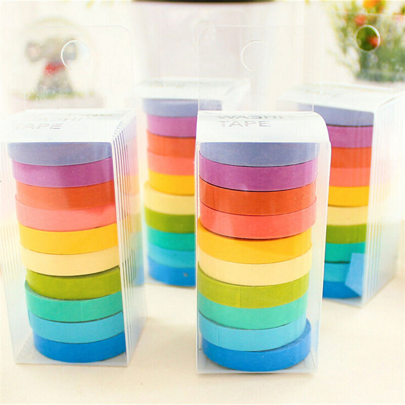 Pack of 10 Rolls Paper Masking Tape Rainbow Colours Sticky Adhesive SR kwC Qx