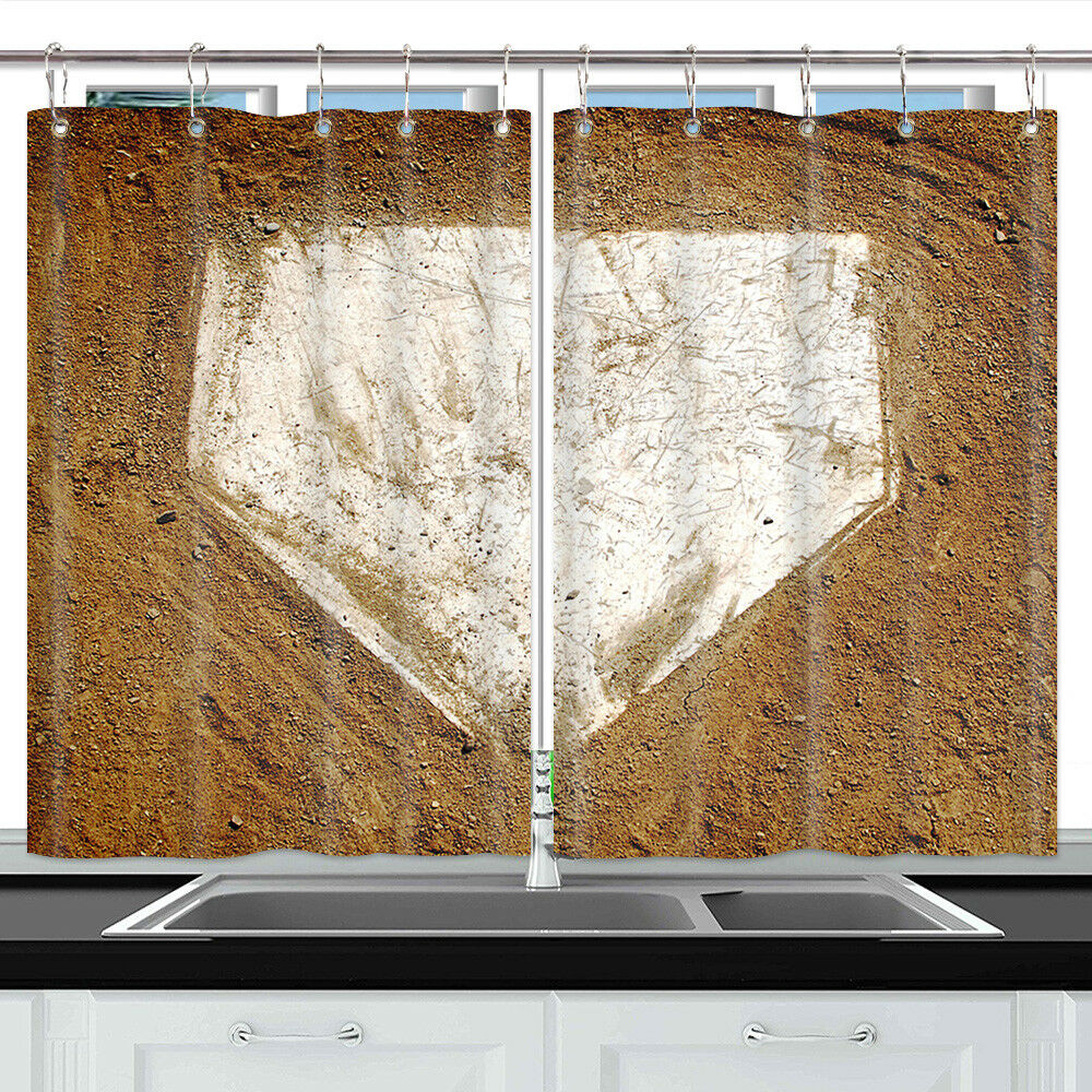 Home Plate Baseball Window Treatments for Kitchen Curtains 2 Panels,55X39 Inches