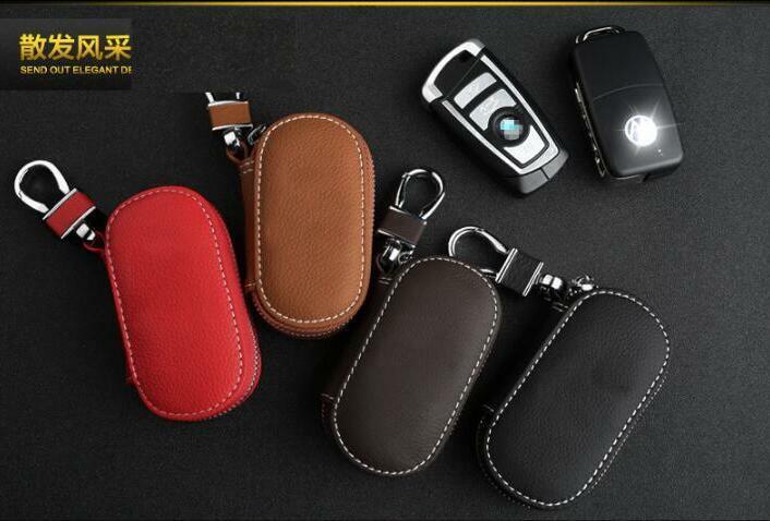 1x Brown Universal PU Leather Auto Car SUV Smart Remote Key Holder Fob Bag Case
