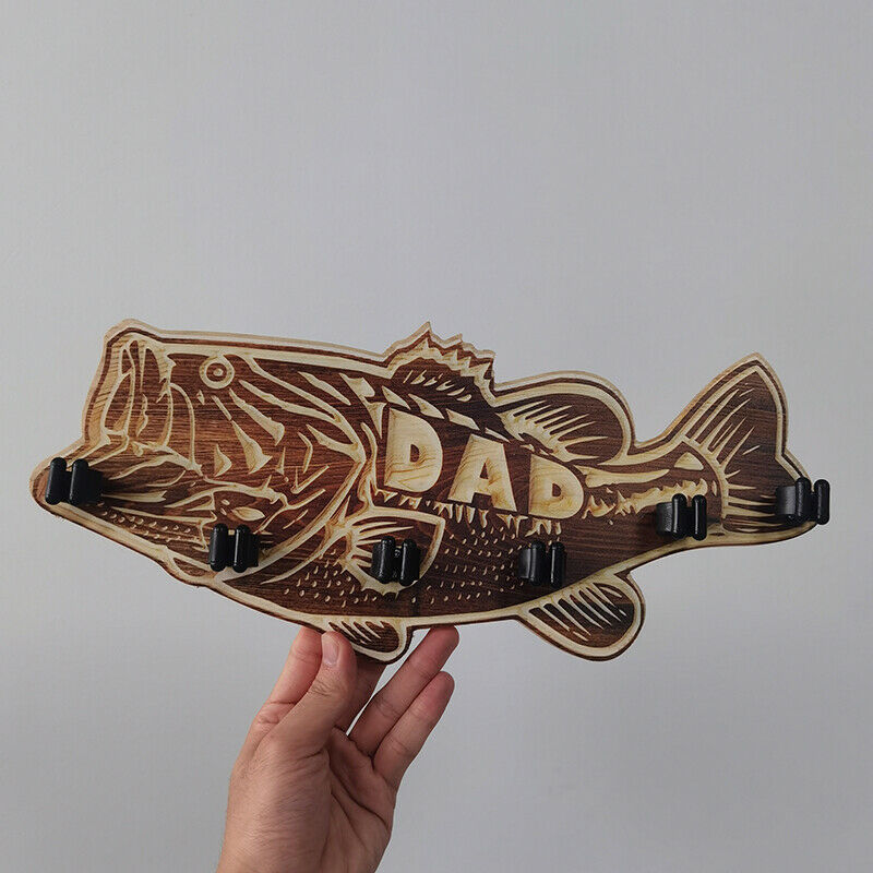 1Pcs Fishing Rod Holder Gifts For Dad Wood Large Mouth Bass Wooden FishingO Tt