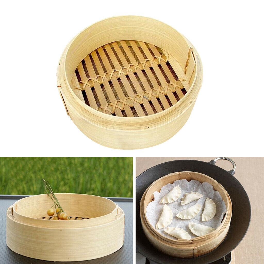 2X Bamboo Steamer Basket Classic Rice Food Chicken Buns Steamer Tray 6.5inch