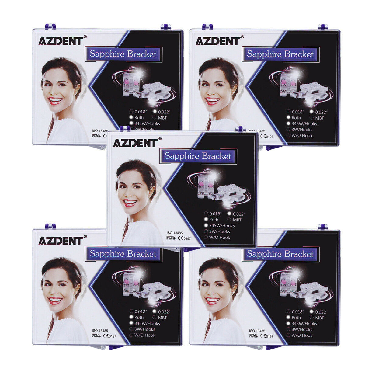 5Box Dental Ceramic Bracket+Buccal Tube Orthodontic Roth.022 3.4.5 Hooks AZDENT