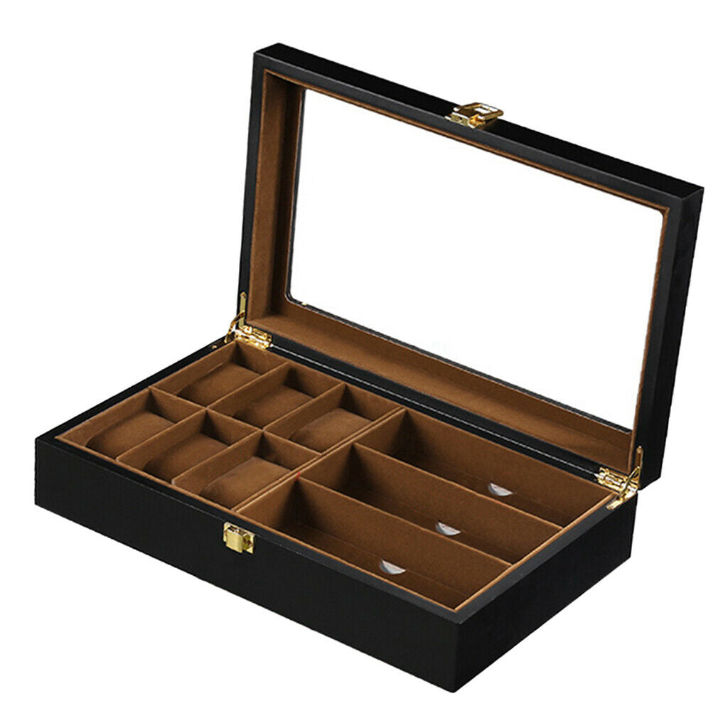 Premium Wood 9 Grid Wrist Watch Glasses Box Gift Box Jewelry Holder Display