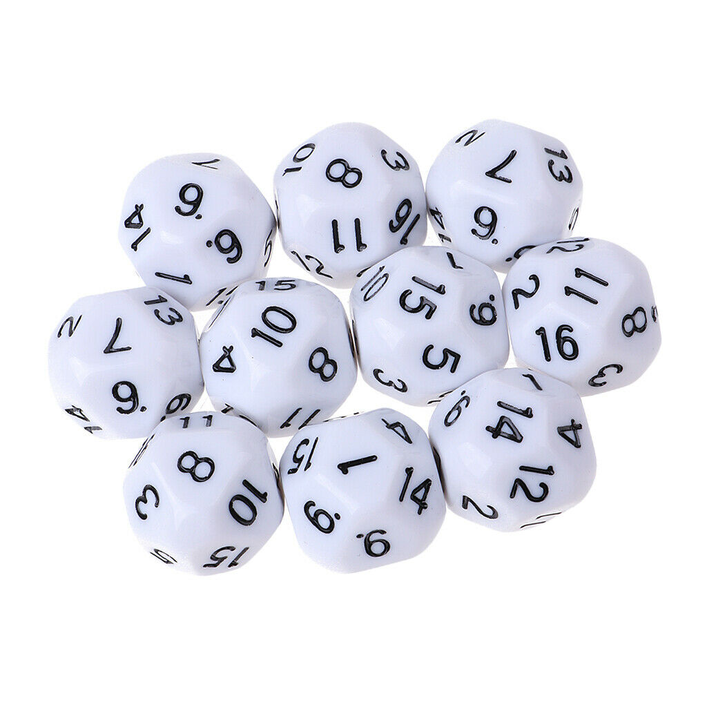 Set of 10 D16 dice 16 sided die white with black numbers for