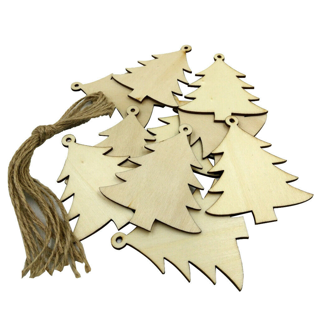 10 Pieces Christmast Tree Wood Tags Embellishments Gifts Tags with String