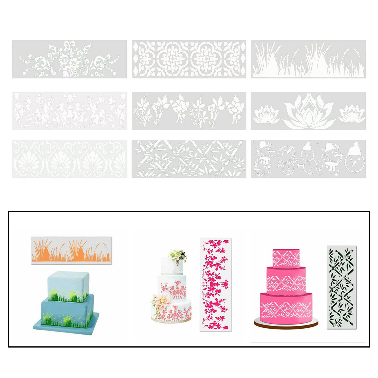 Set of 9 DIY Cake Lace Decoration Moulds Embosser Mat Mold Eco-friendly
