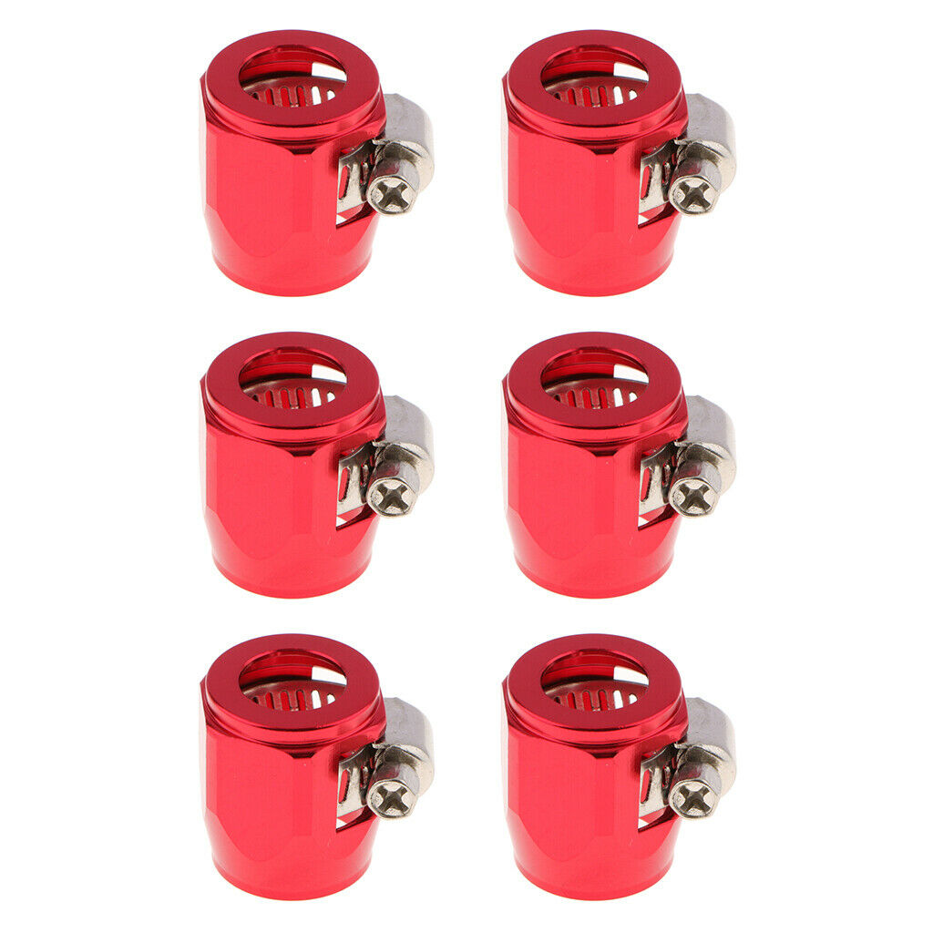 6 Set Aluminum Car AN8 Hose End Finisher Fuel Oil Water Line Clip Clamp Red