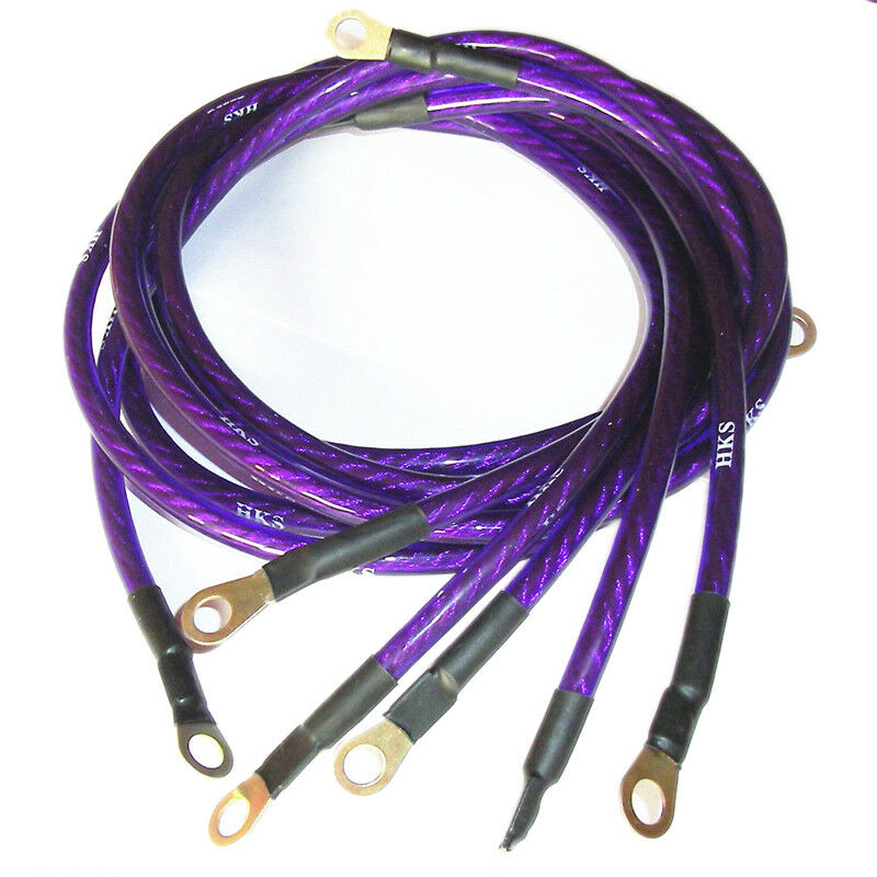 8mm/ 0.31" Purple 5-Point Car High Performance Grounding Earth Cable Wire Kits