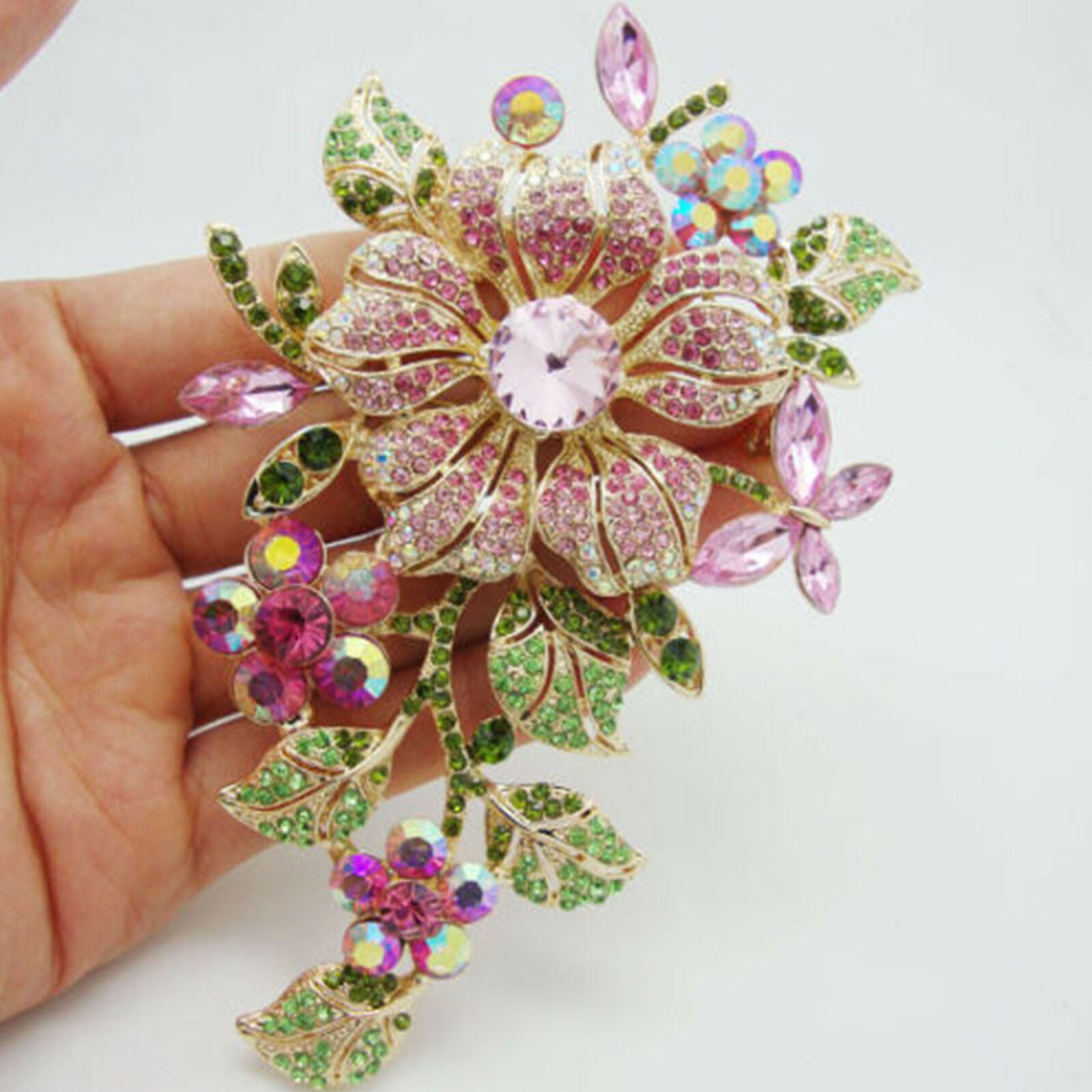 High quality Fashion Pretty Orchid Pink Rhinestone Crystal Flower Brooch Pin