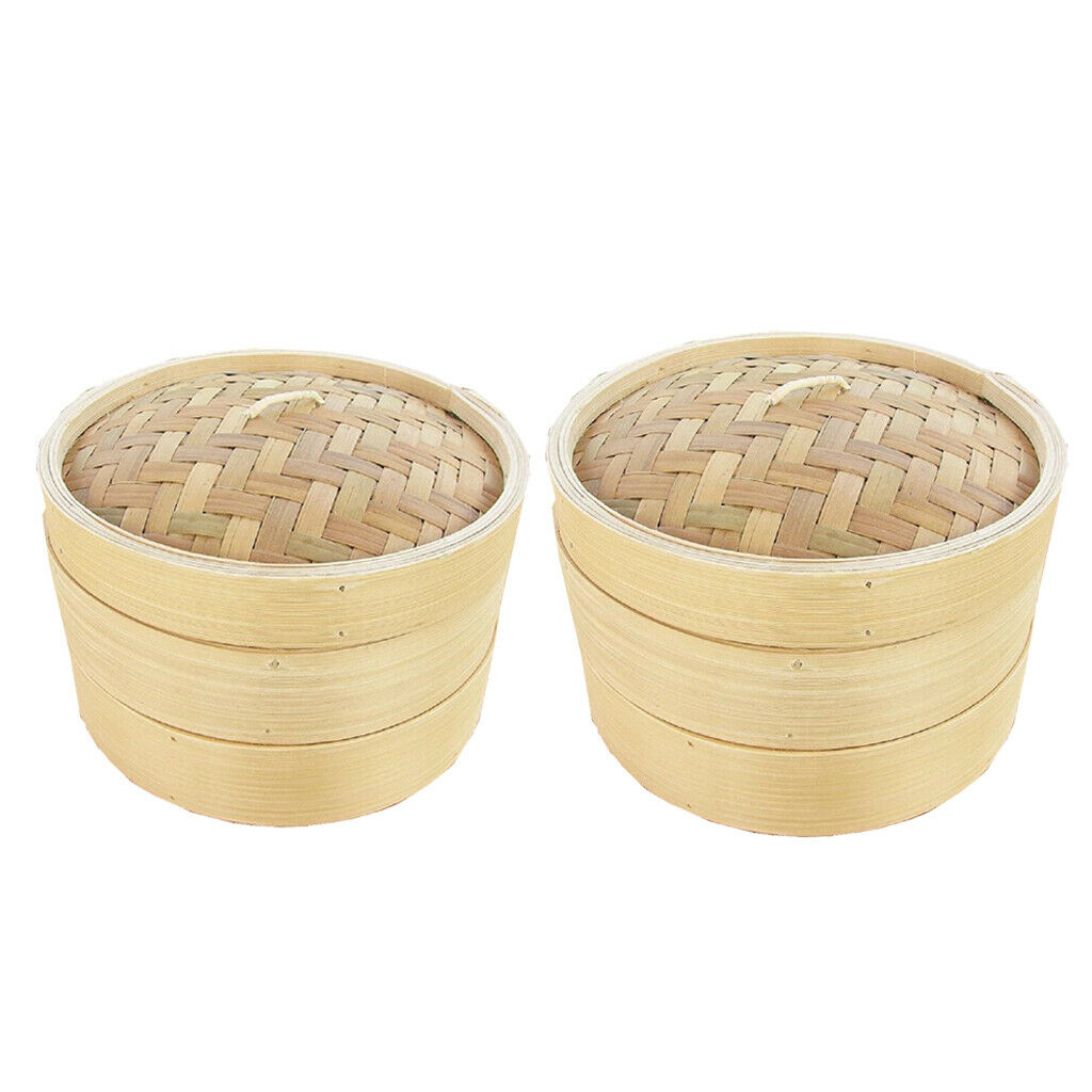 2PC Handmade Bamboo Steamer Basket for Dumpling Food Seafood Steamer Lid Cookers