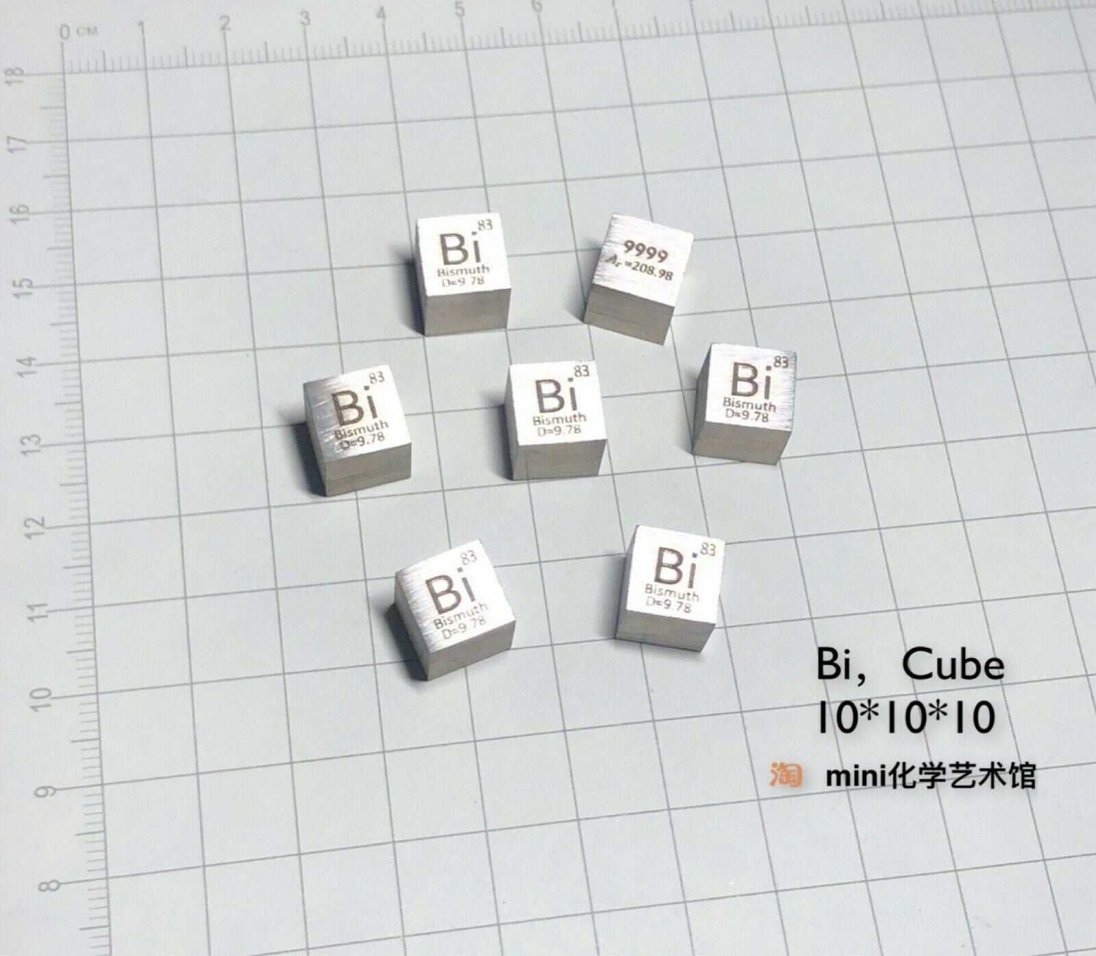 Bismuth Metal 10mm Density Cube 99.95% Pure for Element Collection